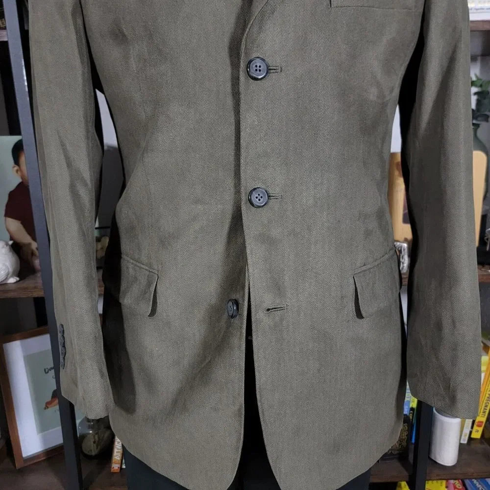 Stafford‎ Essentials Men's Sport Coat Three Button Olive Herringbone Poly Sz 40R